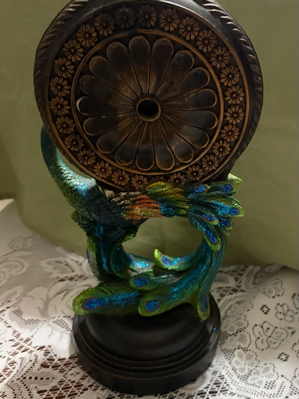 Peacock Table Clock Wall Decor - Green and Blue